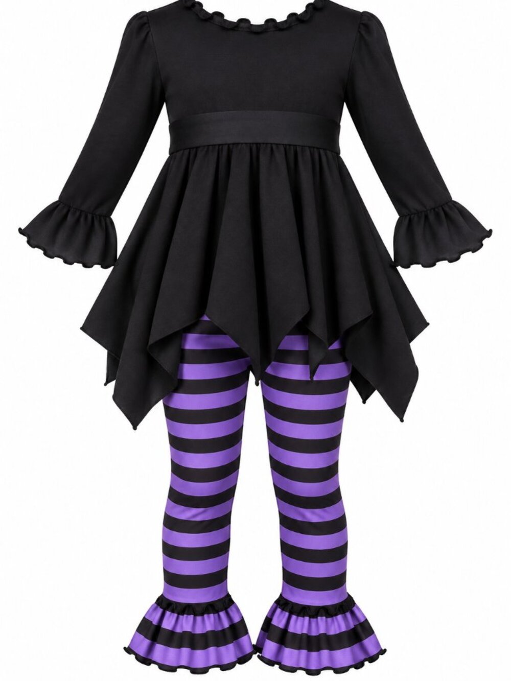 Halloween Handmade Girl Witch Tunic Length Top & Ruffled Purple Black Leggins